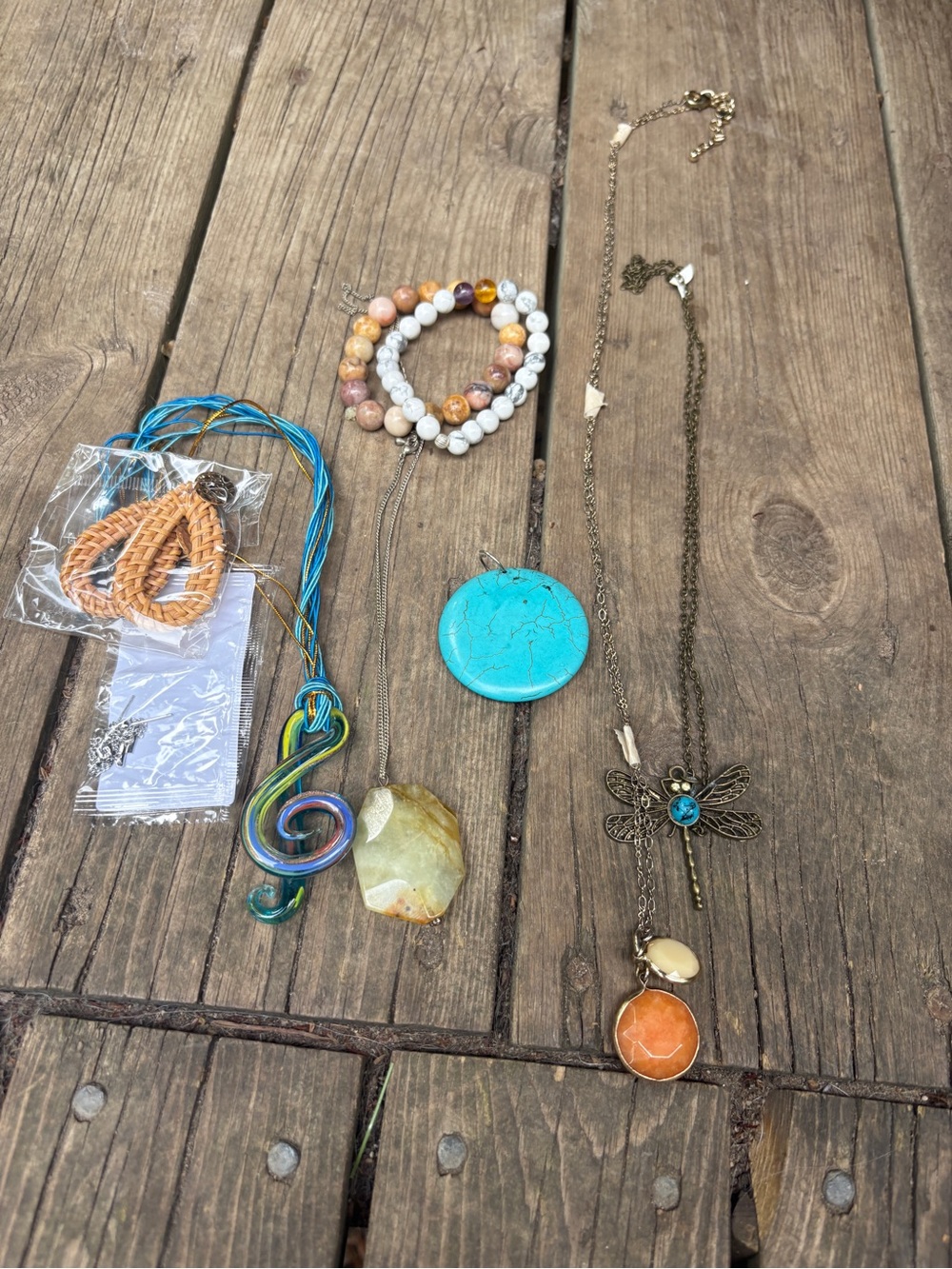 Boho Multicolor Stone & Bead Necklace Set - jewelry bundle lot earrings bracelet